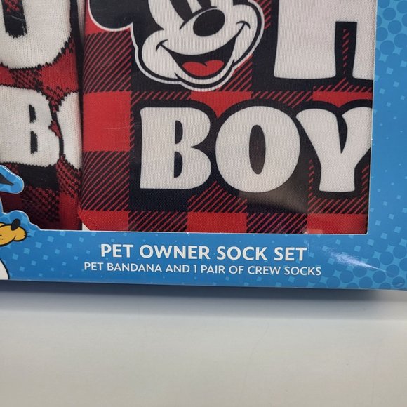 New Disney Mickey Mouse Pet Owner Matching Set Crew Socks Dog Bandana Plaid Red - Picture 4 of 15